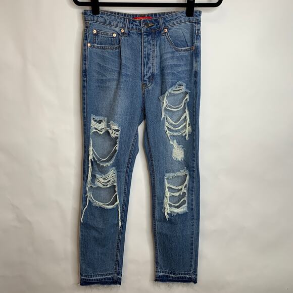 Caffeine Destroyed Light Wash Jeans Sz Medium Released Hem - Picture 2 of 10